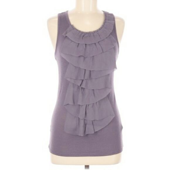 Club Monaco 100% Silk Ruffle Trim Knit Sleeveless Top Dark Lavender Size Medium - Picture 7 of 10